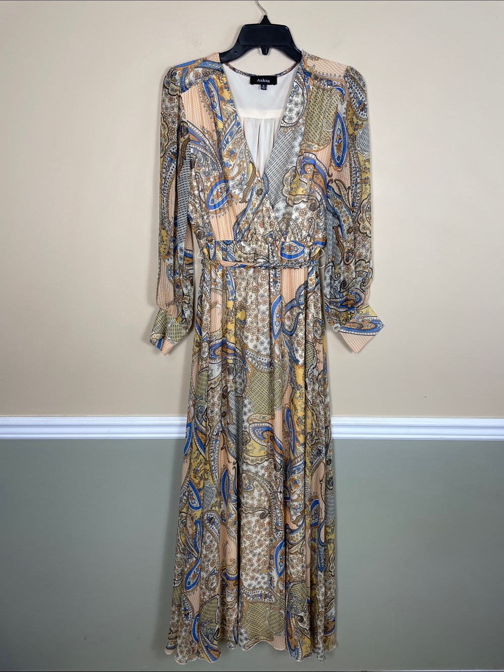 Aakaa Women’s Boho Paisley Print Multicolor Long Sleeve Maxi Dress